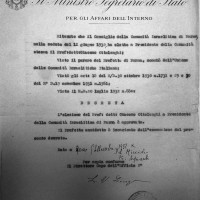 Approvazione del Ministero dell’Interno dell’elezione di Ottolenghi a Presidente della Comunità israelitica di Parma, settembre 1932. Archivio di Stato di Parma