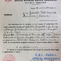 Certificato dell'Ufficio ricerche notizie prigionieri della Croce Rossa