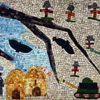 Un mosaico per la pace realizzato dai bambini delle scuole elementari di Ponte Nuovo nel 2002. Particolare
