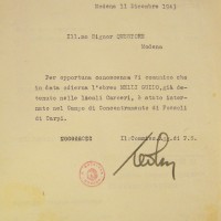 Documento relativo all'internamento a Fossoli di Guido Melli.