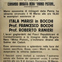 Manifesto che ricorda la morte di Francesco Bocchi. I partigiani intendevano catturarlo per portarlo a Monchio, perché era considerato il principale responsabile della strage.