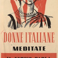 Questo volantino propagandistico della Repubblica sociale italiana, rivolto alle donne, attribuisce agli Alleati volontà sessualmente “rapaci”.