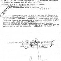 Documento dei Carabinieri di Pellegrino Parmense sulla condotta di Luciano Fano