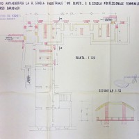 Planimetria del rifugio nei sotterranei della scuola, 1944 (AS-FC Fo, C.P.P.A.A. Comitato Provinciale di Protezione Antiaerea, busta n. 28)