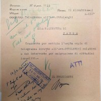 Documento della Commissione per la censura che segnala l’opera di Ottolenghi per consentire l’emigrazione di cittadini ebrei. Archivio di Stato di Parma