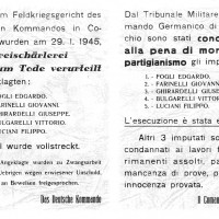 Pubblicizzazione della condanna ed esecuzione di partigiani da parte del comando tedesco